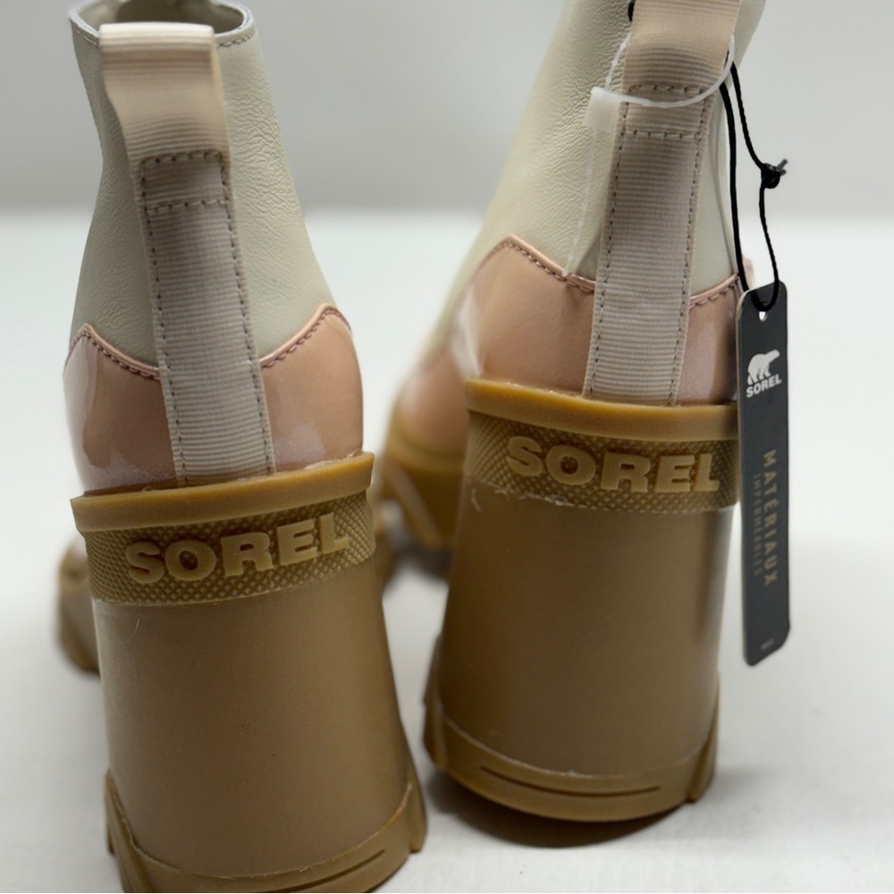 Sorel Waterproof Brex Heeled Chalk/Peach Women Chelsea Leather Zip Booties 8 - Picture 5 of 11